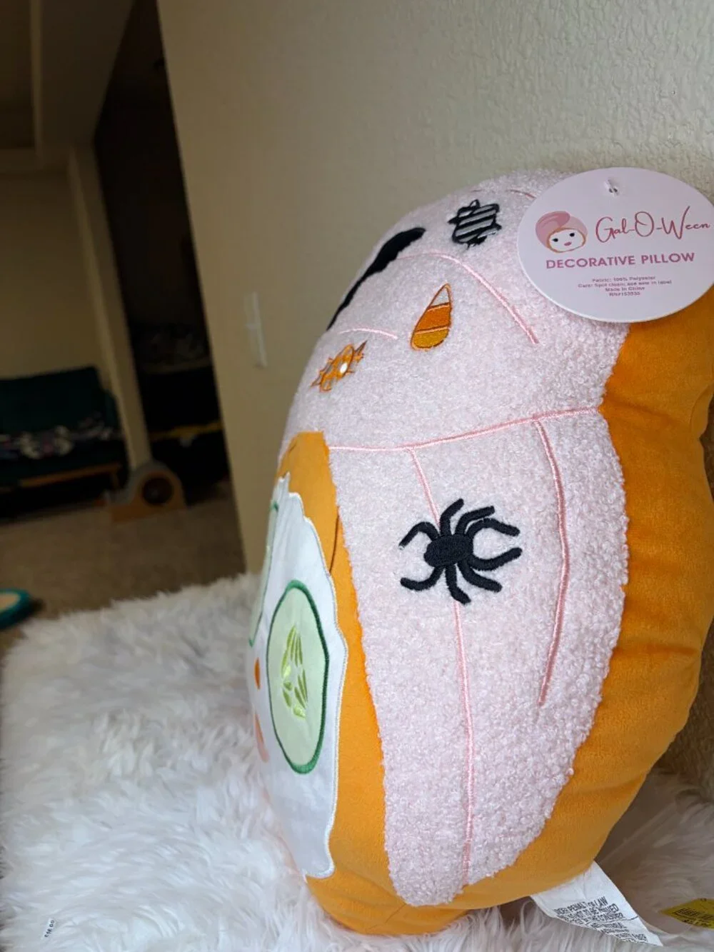 Gal-O-Ween Spa Day Halloween Decorative Throw Pillow Pink Pumpkin NWT